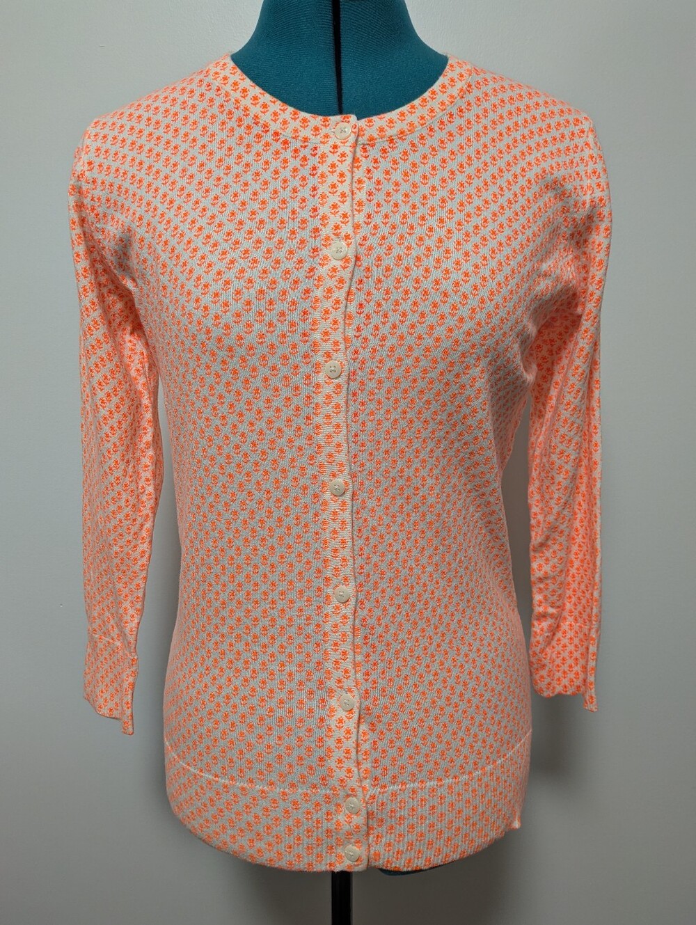 Merona Crewneck Button-Front Cardigan Sweater - Orange Floral Print